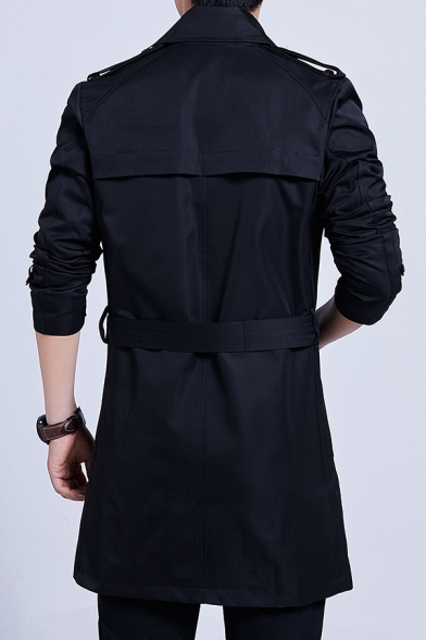 Mens Trench Coat Trendy Plain Button up Long Sleeve Lapel Collar Regular Fitted Trench Coat