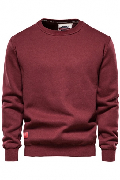 Simple Mens Sweatshirt Long Sleeves Round Neck Regular Fit Patch Sweatshirt