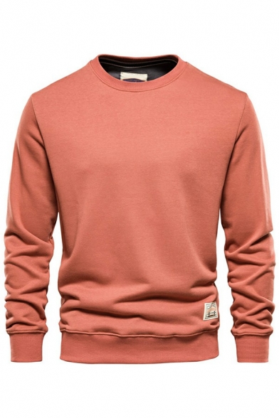 Simple Mens Sweatshirt Plain Long Sleeves Round Neck Regular Fit Sweatshirt