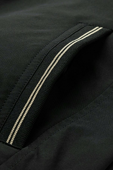 Casual Guys Jacket Contrast Hem Zip Closure Stand Collar Regular Fit Jacket