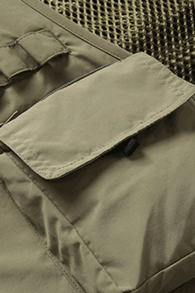 Dashing Men Vest Pure Color V-neck Zip Closure Loose Fit Vest with Pocket