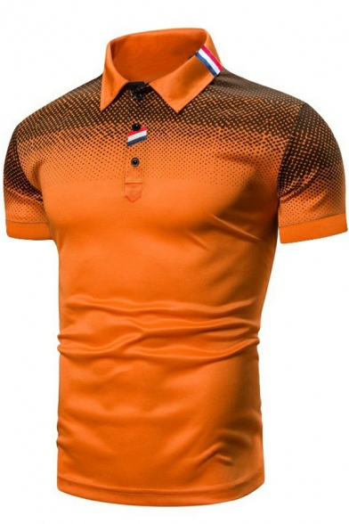 Popular Mens Polo Shirt Ombre Printed Point Collar Short Sleeves Slimming Polo Shirt