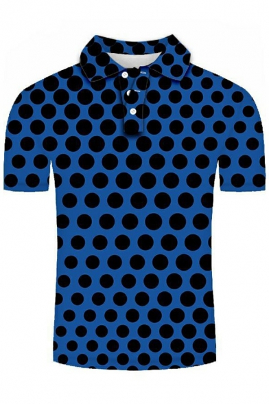 Popular Polo Shirt 3D Polka Dots Print Spread Collar Short Sleeve Slim Polo Shirt for Guys