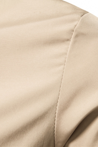 Simple Mens Coat Contrast Line Zip Closure Stand Collar Long Sleeve Regular Fit Coat