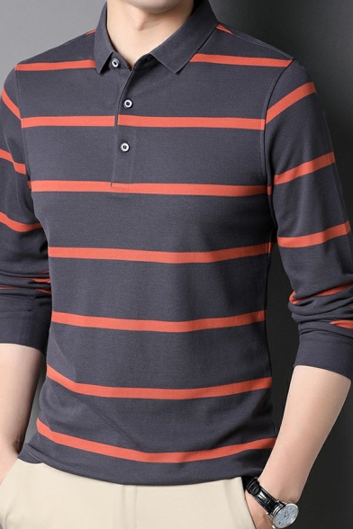 Simple Mens Shirt Stripe Pattern Long Sleeves Turn-down Collar Regular Fit Button Shirt
