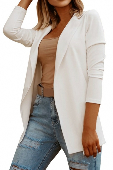 Simplicity Ladies Blazer Solid Color Open Front Notched Lapel Collar Slim Fitted Blazer