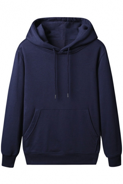 Trendy Guy's Hoodie Whole Colored Hooded Drawcord Long Sleeves Relaxed Fit Hoodie