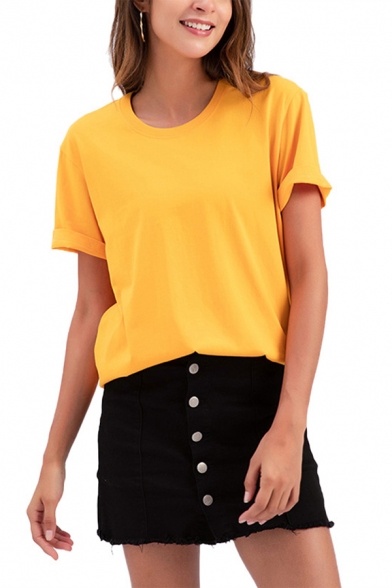 Casual Girls T-Shirt Solid Color Round Neck Short Sleeve Oversized T-Shirt