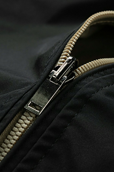 Casual Guys Jacket Contrast Hem Zip Closure Stand Collar Regular Fit Jacket