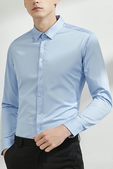 Fashion Guy's Shirt Whole Colored Turn-down Collar Long-Sleeved Slimming Button-up Shirt