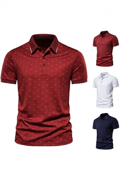 Mens Trendy Polo Shirt All over Print Turn-down Collar Short Sleeve Slim Fitted Polo Shirt