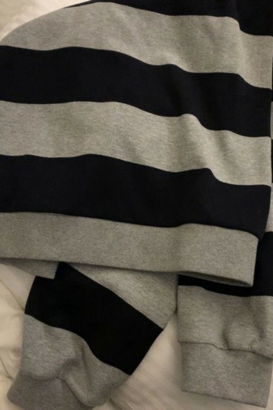 Modern Girls Sweatshirt Striped Pattern Crew Neck Long Sleeve Oversized Sweatshirt