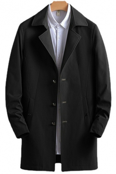 Casual Coat Plain Lapel Collar Regular Long-Sleeved Single Breasted Trench Coat for Men