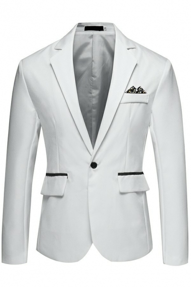 Edgy Blazer Pure Color Long Sleeve Lapel Collar Skinny Single Button Suit Blazer for Guys
