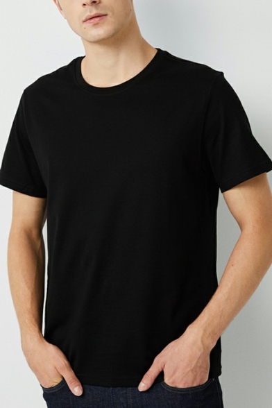 Guy's Street Look T-Shirt Regular Whole Colored Round Collar Short Sleeve T-Shirt