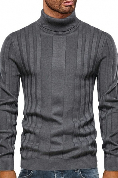 Original Guy's Sweater Pure Color Ribbed Cuffs Long Sleeve High Neck Slim Pullover Sweater