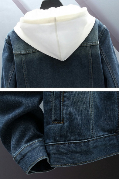 Trendy Guys Jacket Plain Button Closure Long Sleeve Spread Collar Denim Jacket