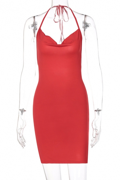 Trendy Spaghetti Straps Dress Split Side Mini Bodycon Dress for Women