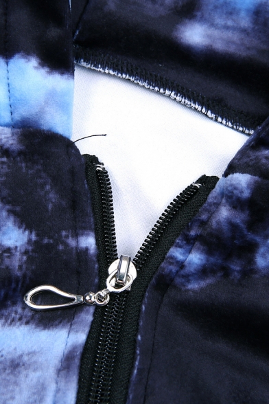 Unique Tie Dye Hoodie Zipper Down Pocket Decorated Long Sleeve Slim Fit Hoodie for Women