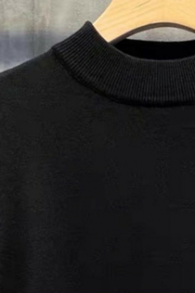 Fancy Sweater Pure Color Long Sleeves Mock Neck Regular Fit Pullover Sweater for Boys