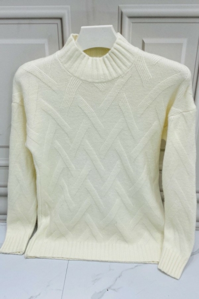 Guy's Popular Sweater Jacquard Pattern Long Sleeve Mock Neck Fitted Pullover Sweater
