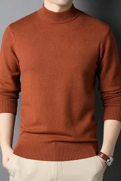 Guy's Urban Sweater Whole Colored Rib Hem Long Sleeve Mock Neck Fitted Pullover Sweater