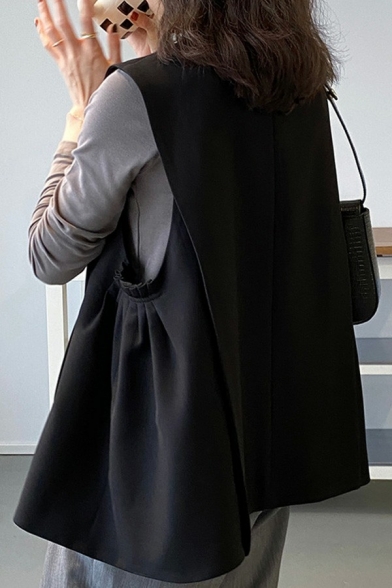Unique Suit Vest Solid Color Open Front Sashes Detail Loose Fit Vest for Women