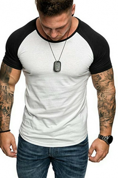 Casual Mens T-Shirt Contrast Heathered Short Sleeve Round Neck Slim Fit T-Shirt