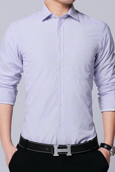 Modern Mens Jacquard Shirt Plain Long Sleeve Turn-down Collar Slim Fit Button Shirt