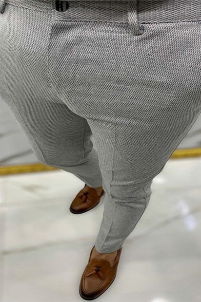 Stylish Pants Plaid Print Pocket Mid Rise Straight Full Length Zip Closure Pants for Guys