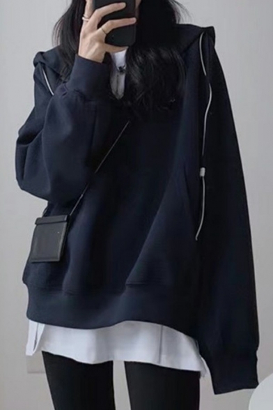 Chic Girls Hoodie Solid V-Neck Kangaroo Pocket Drawstring Long Sleeve Oversized Hoodie
