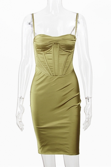 Elegant Cami Dress Plain Slim Fitted Midi Slip Dress for Women