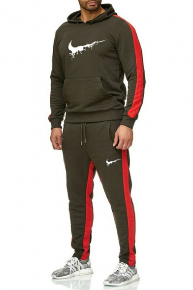 Casual Guys Co-ords Contrast Stripe Hooded Long Sleeve Hoodie with Pants Two Piece Set