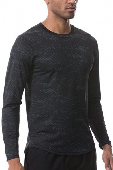 Casual T-Shirt Solid Color Long Sleeve Round Neck Regular Fit T-Shirt for Men