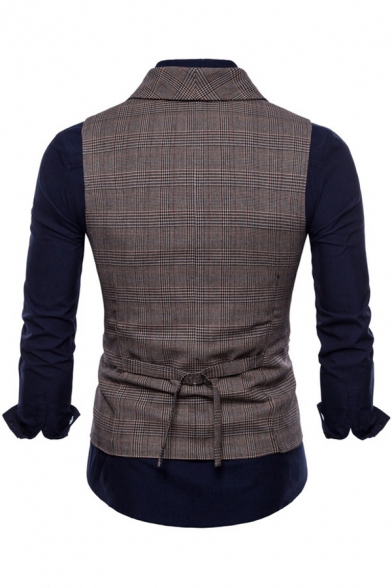 Cozy Mens Suit Vest Pure Color Pocket Detailed V-Neck Skinny Double Breasted Suit Vest