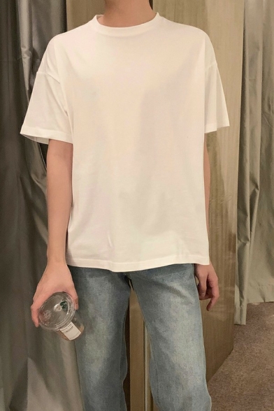 Dashing Boys T-Shirt Solid Color Short Sleeve Round Neck Regular Fit T-Shirt