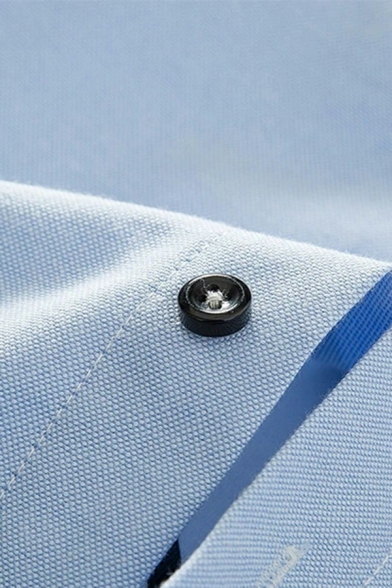 Dashing Shirt Color Block Pocket Turn-down Collar Regular Long Sleeve Button Up Shirt for Boys