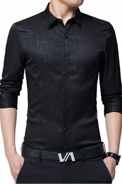 Leisure Mens Shirt Plain Turn-down Collar Long-Sleeved Regular Button Placket Shirt