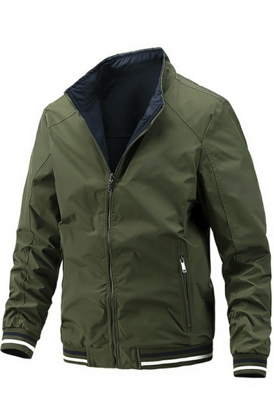 Modern Guys Jacket Contrast Hem Zip Closure Stand Collar Regular Fit Jacket