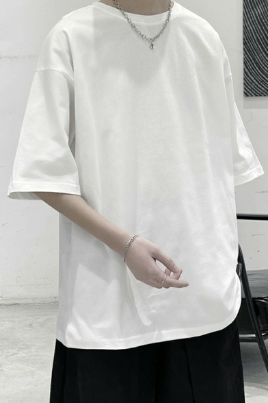 Popular Boys T-Shirt Solid Color Half Sleeve Round Neck Loose Fit T-Shirt