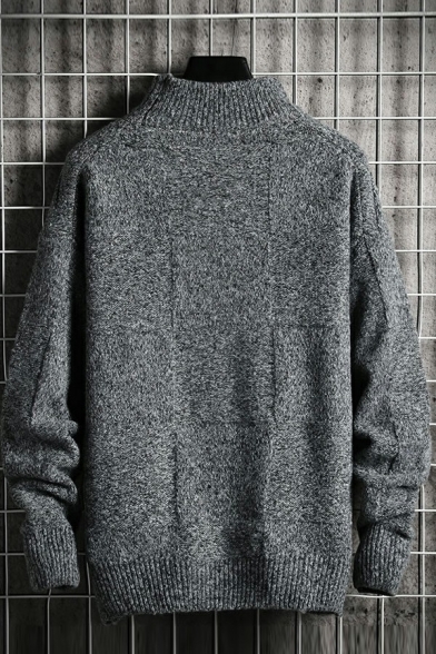 Simple Guys Sweater Knit Ribbed Trim Long Sleeve Mock Neck Loose Fit Sweater