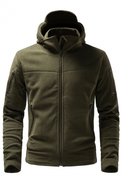 Simple Mens Coat Plain Zip Closure Long Sleeve Regular Fit Coat with Hood
