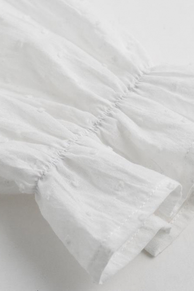 Stylish Girls White Shirt Button Up Hollow Detail Long Sleeve Shirt