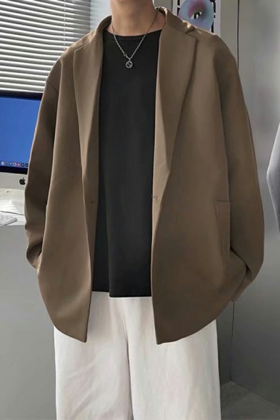 Boy's Casual Suit Pure Color Long-Sleeved Lapel Collar Single Button Pocket Detail Blazer Suit