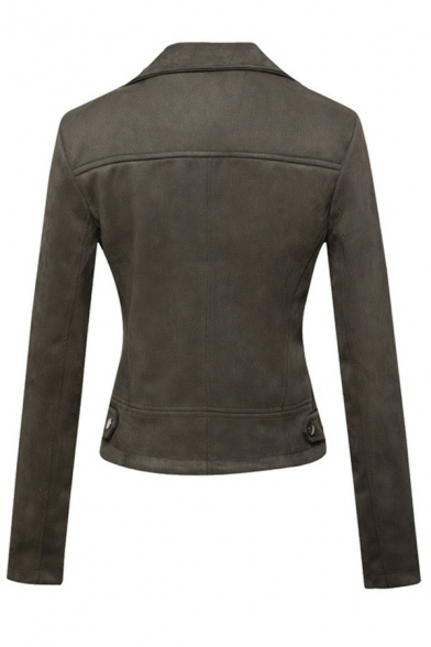Cool Ladies Jacket PU Leather Notched Lapel Collar Long Sleeve Zipper Fly Slim Biker Jacket
