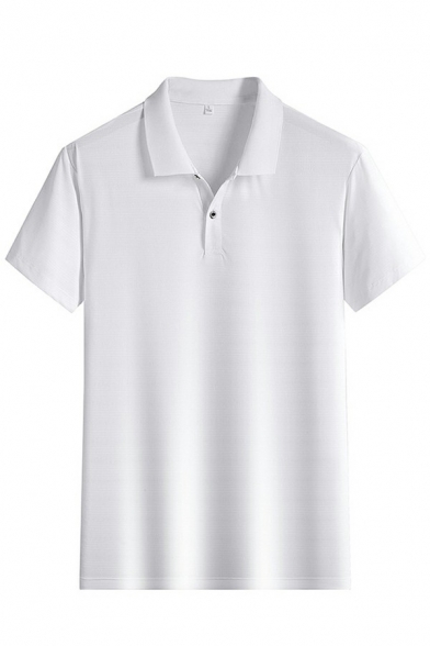 Cozy Men Polo Shirt Whole Colored Spread Collar Short Sleeves Relaxed Button up Polo Shirt