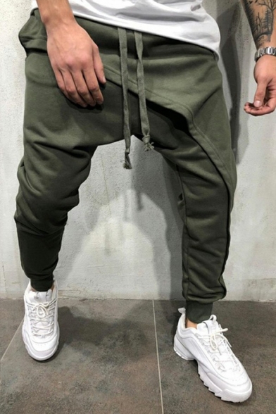 Fashionable Mens Pants Solid Color Drawstring Waist Mid Rise Skinny Fit Pants