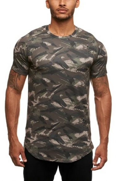 Men's Sporty T-Shirt Camouflage Print Short Sleeve Round Neck Regular Fit T-Shirt