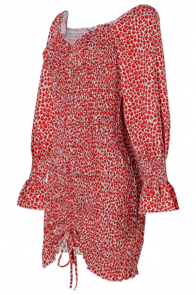 Red Womens Dress Bell-Sleeve Tie Detail Long Sleeve Mini Dress