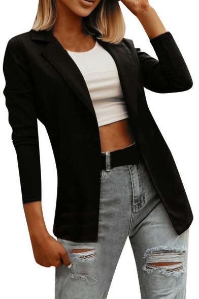 Simplicity Ladies Blazer Solid Color Open Front Notched Lapel Collar Slim Fitted Blazer